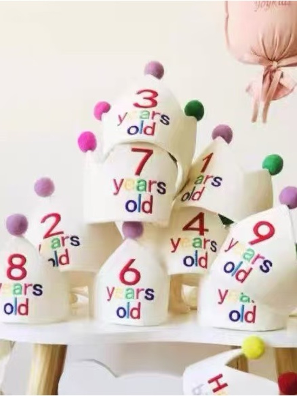 1-9 Y Kids Birthday Crown Hat - White with Multicolor Numbers